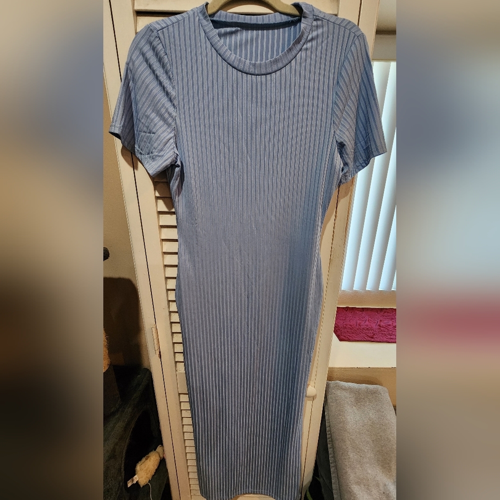 Blue Ribbed Midi Dress LG